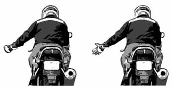 Turn Signal On - Open and close left hand with fingers and thumb extended.