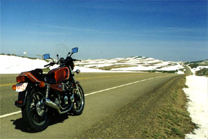 Riding in the Alberta Badlands. Middle of nowhere -10oC in March. Turned off the engine and I've never heard quiet like this before. Beautiful country.