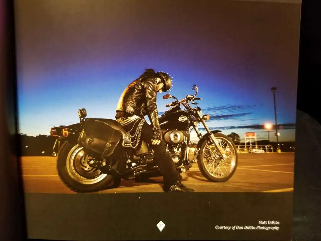 Matt DiRito pictures on his motorcycle, page 27.
