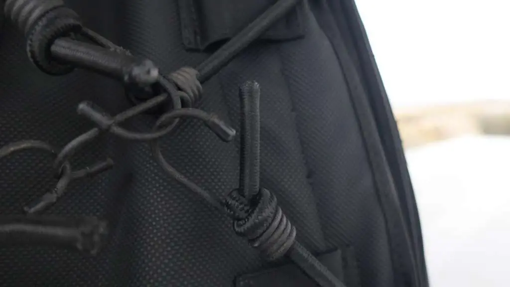 This image is a close-up of the plastic coated bungees on the underside of the Viking Sport Tail Bag.