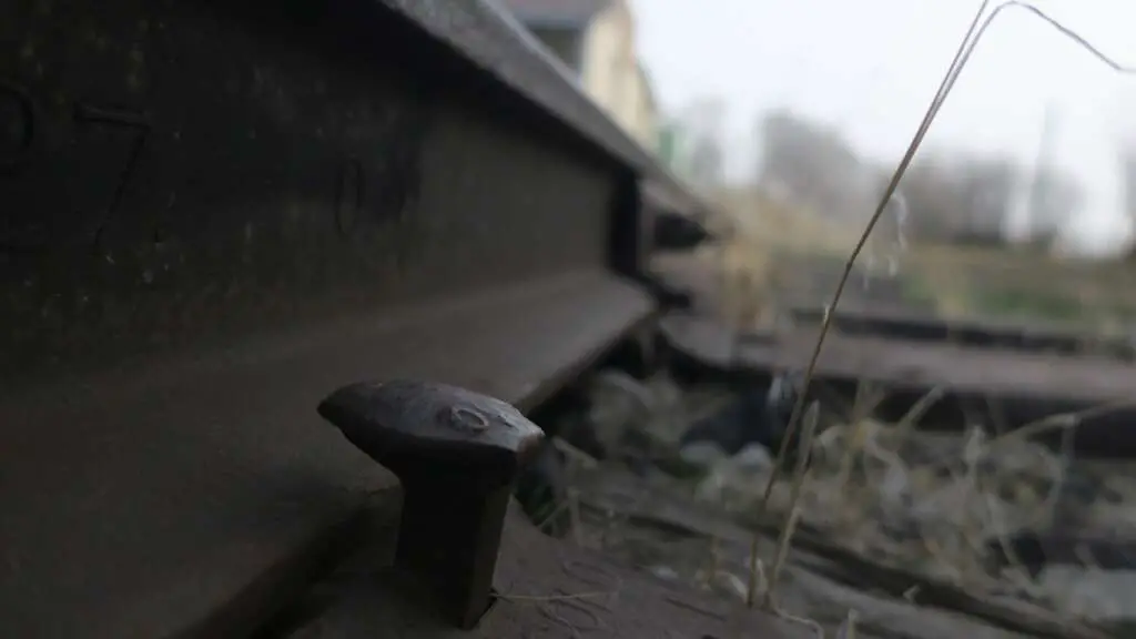 Artistic close up of a plain iron railroad spike.