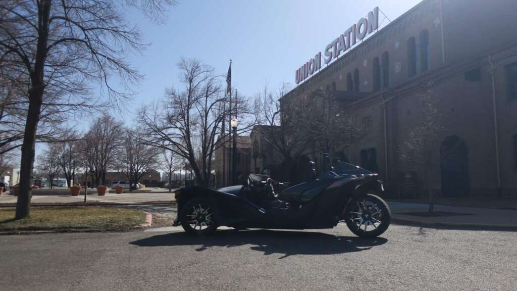 Pictured is Ogden's Union Station, with the Polaris Slingshot R in the foreground.