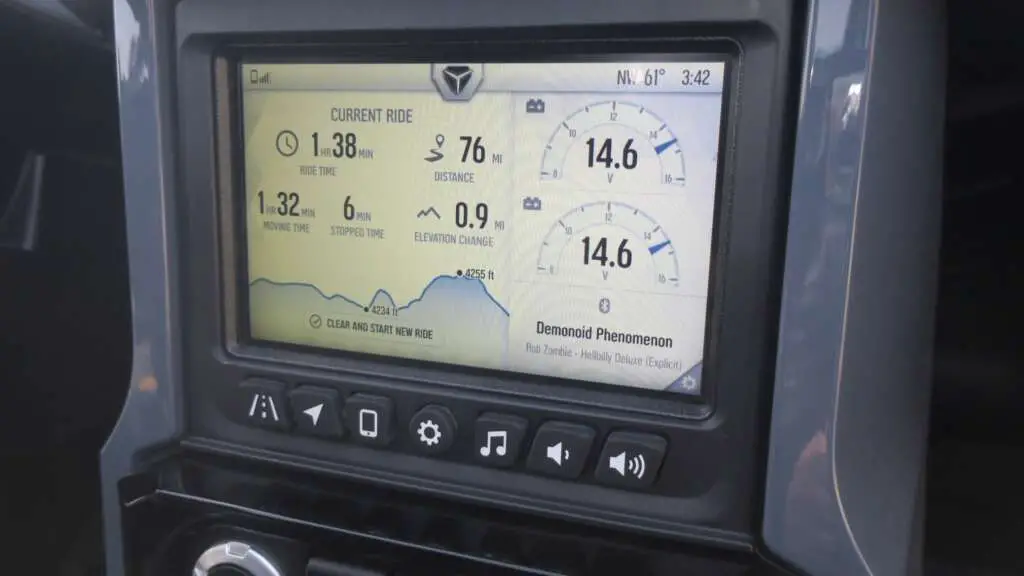 Shown is one of the Ride Command screens on the improved 2021 Slingshot S.